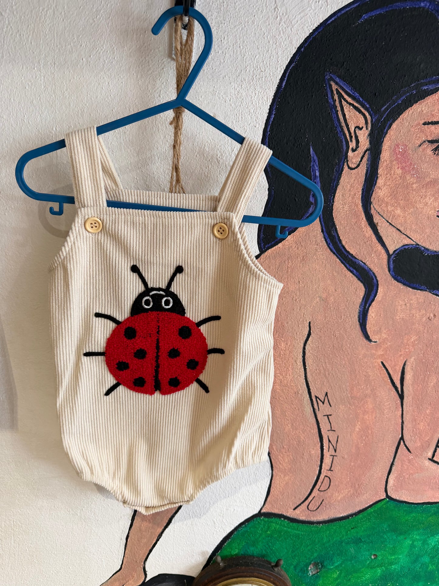 Corduroy Bodysuit - Cream/ Ladybird