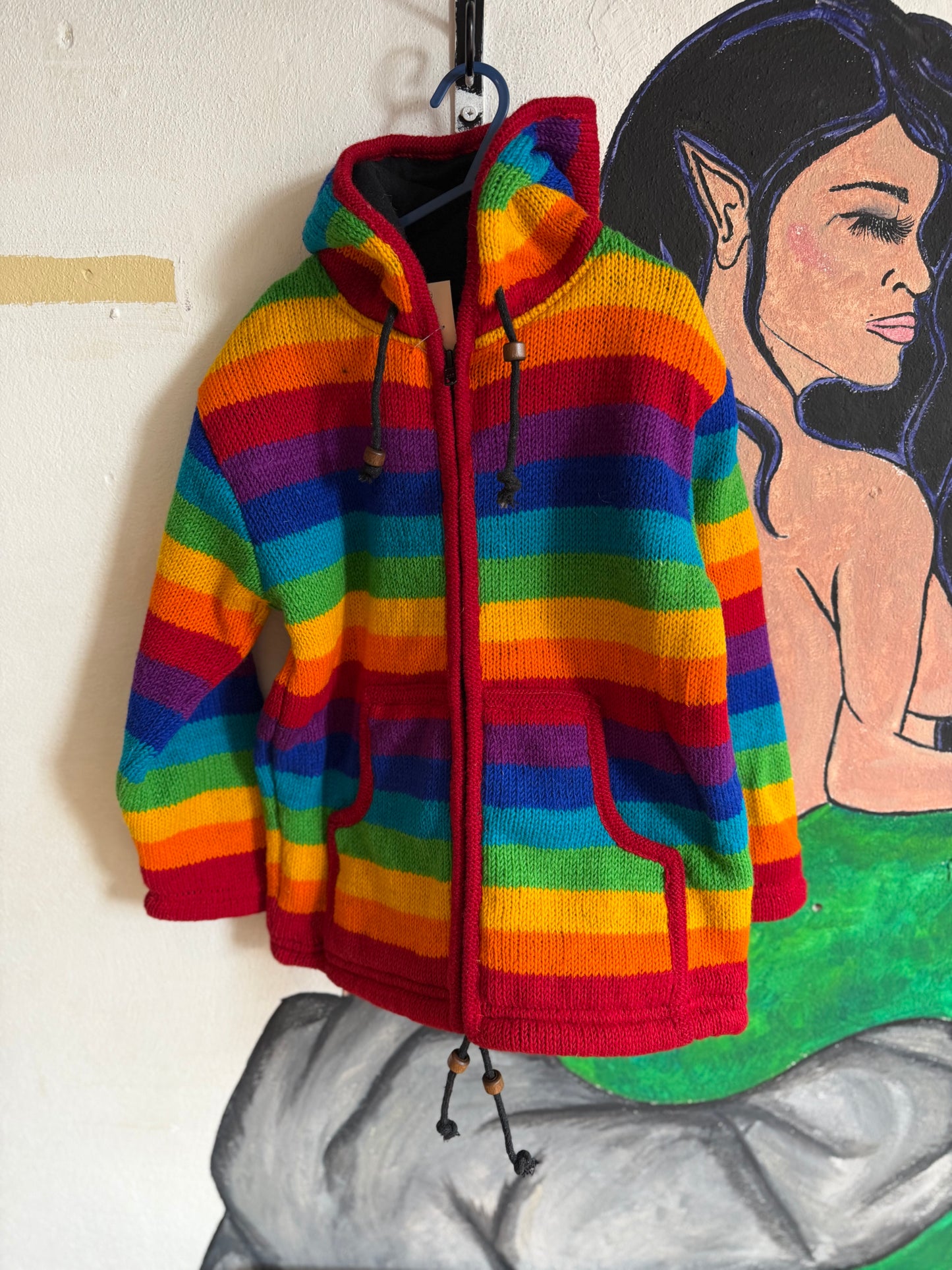 Gheri Rainbow Woollen Fleece Lined Jacket - Thick Stripes