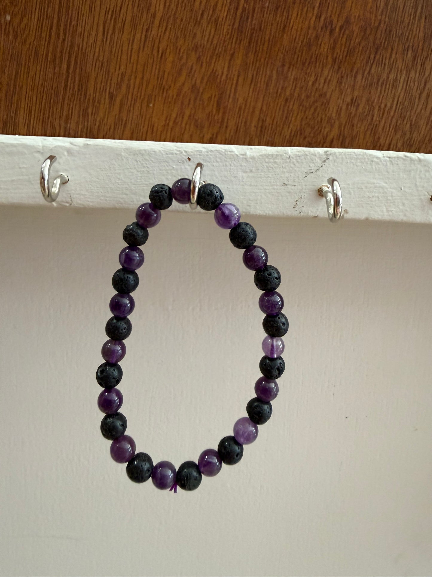 Amethyst and Lavastone Bead Bracelet