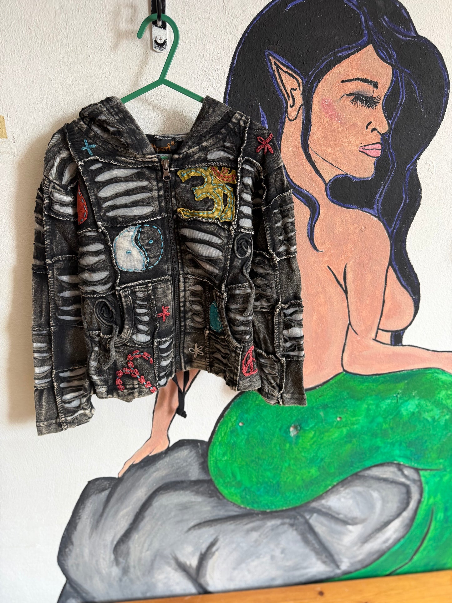 Gheri Patchwork Slash Hoodie - Black Ying/ Yang