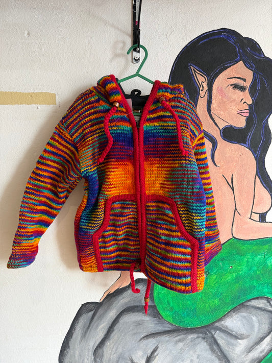 Gheri Rainbow Woollen Fleece Lined Jacket - Sunset