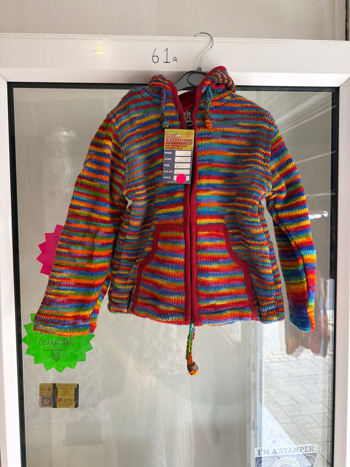 Gheri Rainbow Woollen Fleece Lined Jacket - Red