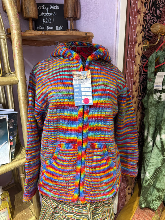 Gheri Rainbow Woollen Fleece Lined Jacket - Mixed Stripe