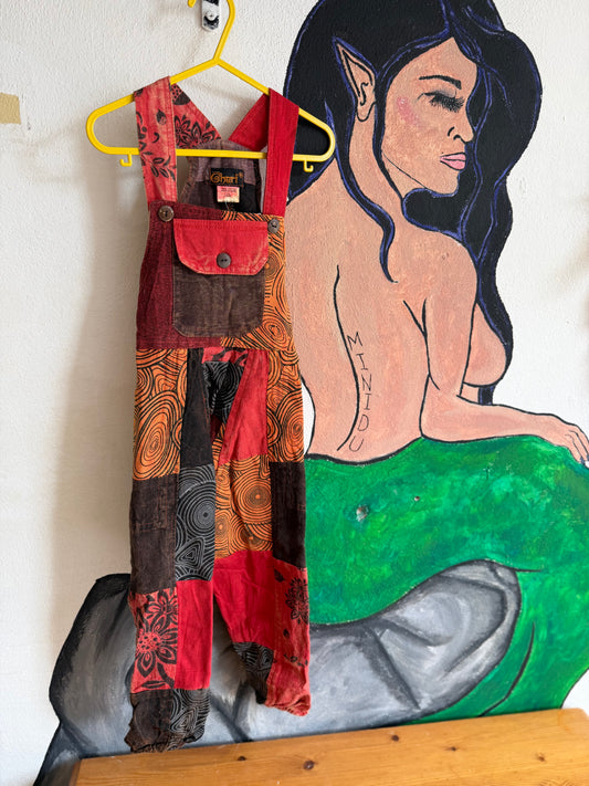 Gheri Dungarees - Red Pattern Patchwork