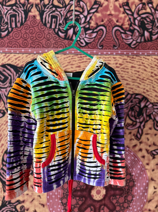 Little Kathmandu  - Striped slashed tie-dyed hoodie