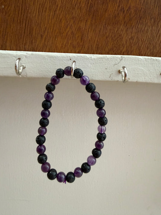 Amethyst and Lavastone Bead Bracelet
